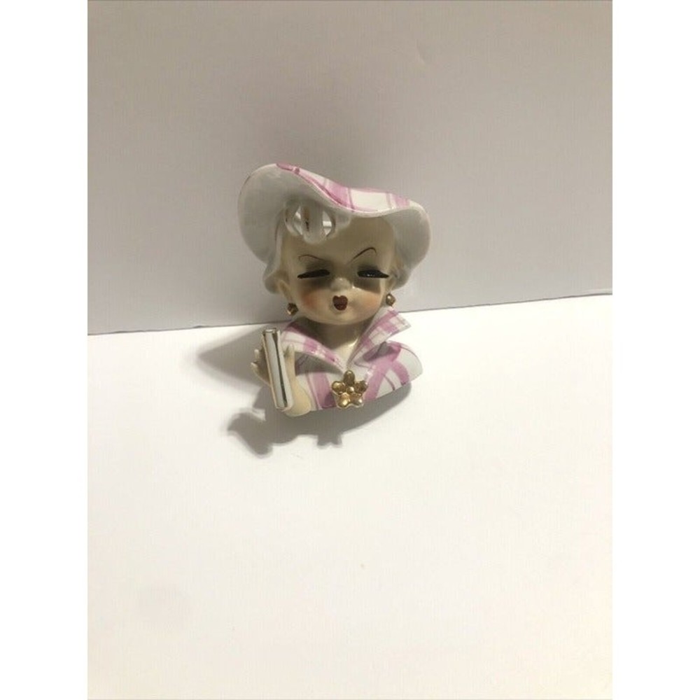 RARE- VINTAGE HEAD VASE ~ GIRL NO UMBRELLA  ~ PINK DRESS ~ NAPCO